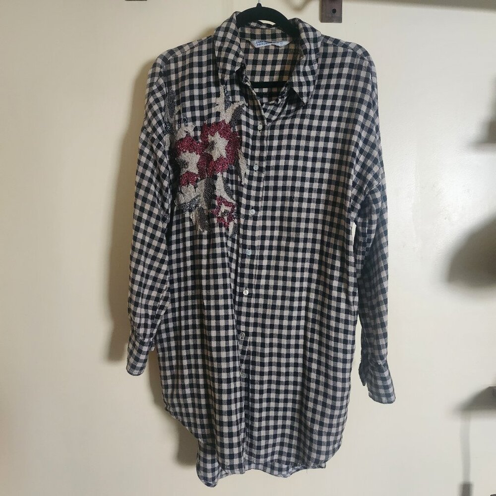 Zara Basic Tunic Dress Long Sleeve Button Down Pockets - Size L